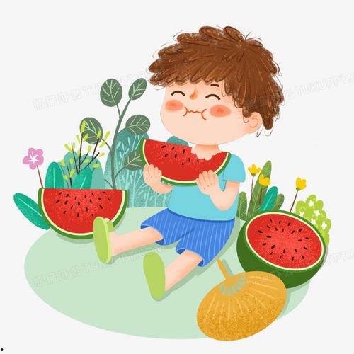 夏日男孩吃瓜图,尽享清凉时光